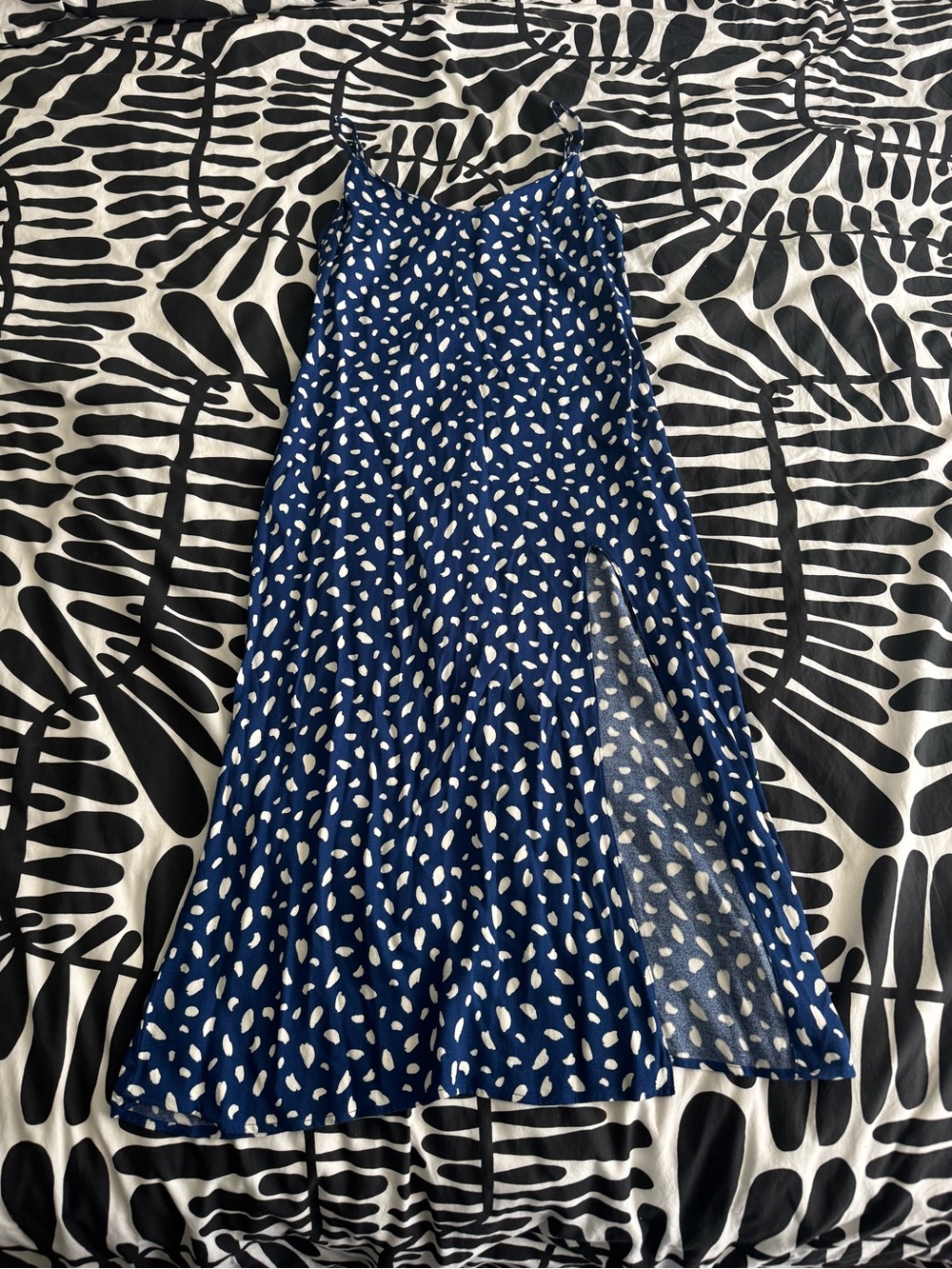 Reformation Blue and White Abstract Spot Dress